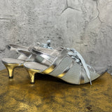 Pointed-toe sneaker mules sandals silver blue