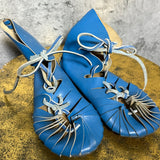 leather viking shoes sandals lace up flat blue