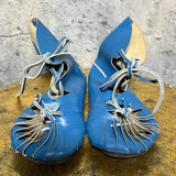 leather viking shoes sandals lace up flat blue