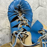 leather viking shoes sandals lace up flat blue