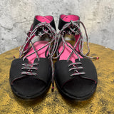 Diesel lace-up flat sandals black pink