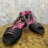 Diesel lace-up flat sandals black pink