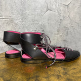 Diesel lace-up flat sandals black pink