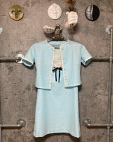 short sleeve jacket shift dress set up lace flower pale blue