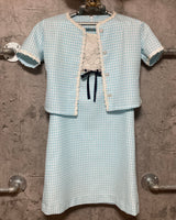 short sleeve jacket shift dress set up lace flower pale blue