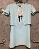 short sleeve jacket shift dress set up lace flower pale blue