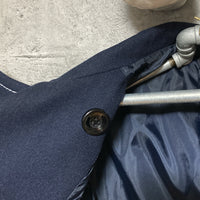 white stitched stand collar short coat jacket navy