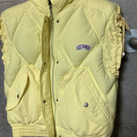 goose down vest sleeveless light yellow purple lycéenne by goldwin