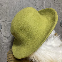 felt hat with flower wool yellow green