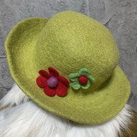 felt hat with flower wool yellow green