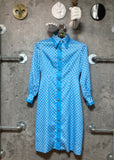 diamond pattern long sleeve dress light blue white