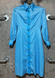 diamond pattern long sleeve dress light blue white