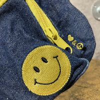 smiley face love and peace denim waist pack fanny pack bum bag blue