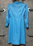 diamond pattern long sleeve dress light blue white