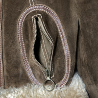 Vany by Arcelus New York suede boho jacket penny lane coat short hippie faux fur brown