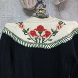 flower patterned knit top back buttons white black pink