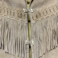 suede fringe jacket native western design reindeer handmade real leather shell buttons aztec Mexican beige