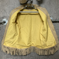 suede fringe jacket native western design reindeer handmade real leather shell buttons aztec Mexican beige