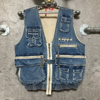 kappa logo embroidered denim vest omini banda sleeveless jean jacket human blue black