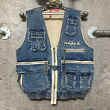 kappa logo embroidered denim vest omini banda sleeveless jean jacket human blue black