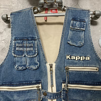 kappa logo embroidered denim vest omini banda sleeveless jean jacket human blue black