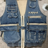 kappa logo embroidered denim vest omini banda sleeveless jean jacket human blue black