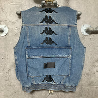 kappa logo embroidered denim vest omini banda sleeveless jean jacket human blue black