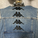 kappa logo embroidered denim vest omini banda sleeveless jean jacket human blue black