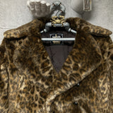 leopard print faux fur cropped jacket Ozone Community lapel rib brown