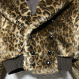 leopard print faux fur cropped jacket Ozone Community lapel rib brown