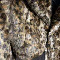 leopard print faux fur cropped jacket Ozone Community lapel rib brown