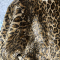 leopard print faux fur cropped jacket Ozone Community lapel rib brown