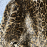 leopard print faux fur cropped jacket Ozone Community lapel rib brown