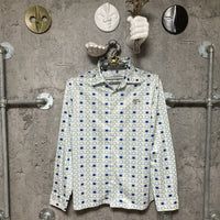 open collar shirt long sleeve retro future printed cyber punk blue white