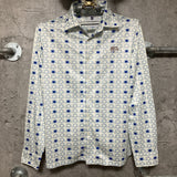 open collar shirt long sleeve retro future printed cyber punk blue white