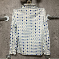 open collar shirt long sleeve retro future printed cyber punk blue white