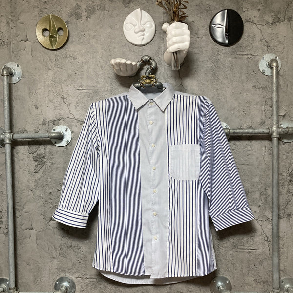 multi striped shirt three quarter sleeve blue white