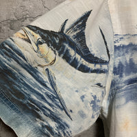 striped marlin printed aloha shirt fish hawaii blue