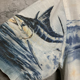 striped marlin printed aloha shirt fish hawaii blue