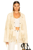 suede fringe jacket native western design reindeer handmade real leather shell buttons aztec Mexican beige