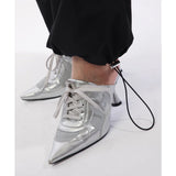 Pointed-toe sneaker mules sandals silver blue