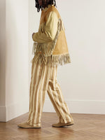 suede fringe jacket native western design reindeer handmade real leather shell buttons aztec Mexican beige