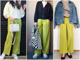 straight wide pants 2 tuck yellow green