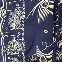 Sun Surf Kihikihi fish patterned aloha shirt hawaiian long sleeve gold fish navy blue