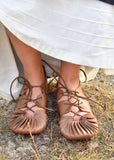 leather viking shoes sandals lace up flat blue