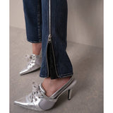 Pointed-toe sneaker mules sandals silver blue