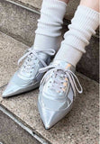 Pointed-toe sneaker mules sandals silver blue