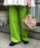 straight wide pants 2 tuck yellow green