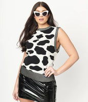 cow pattern vest fake fur white black