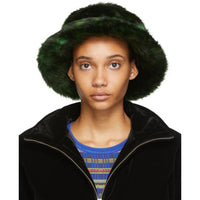 khaki green fake fur bucket hat